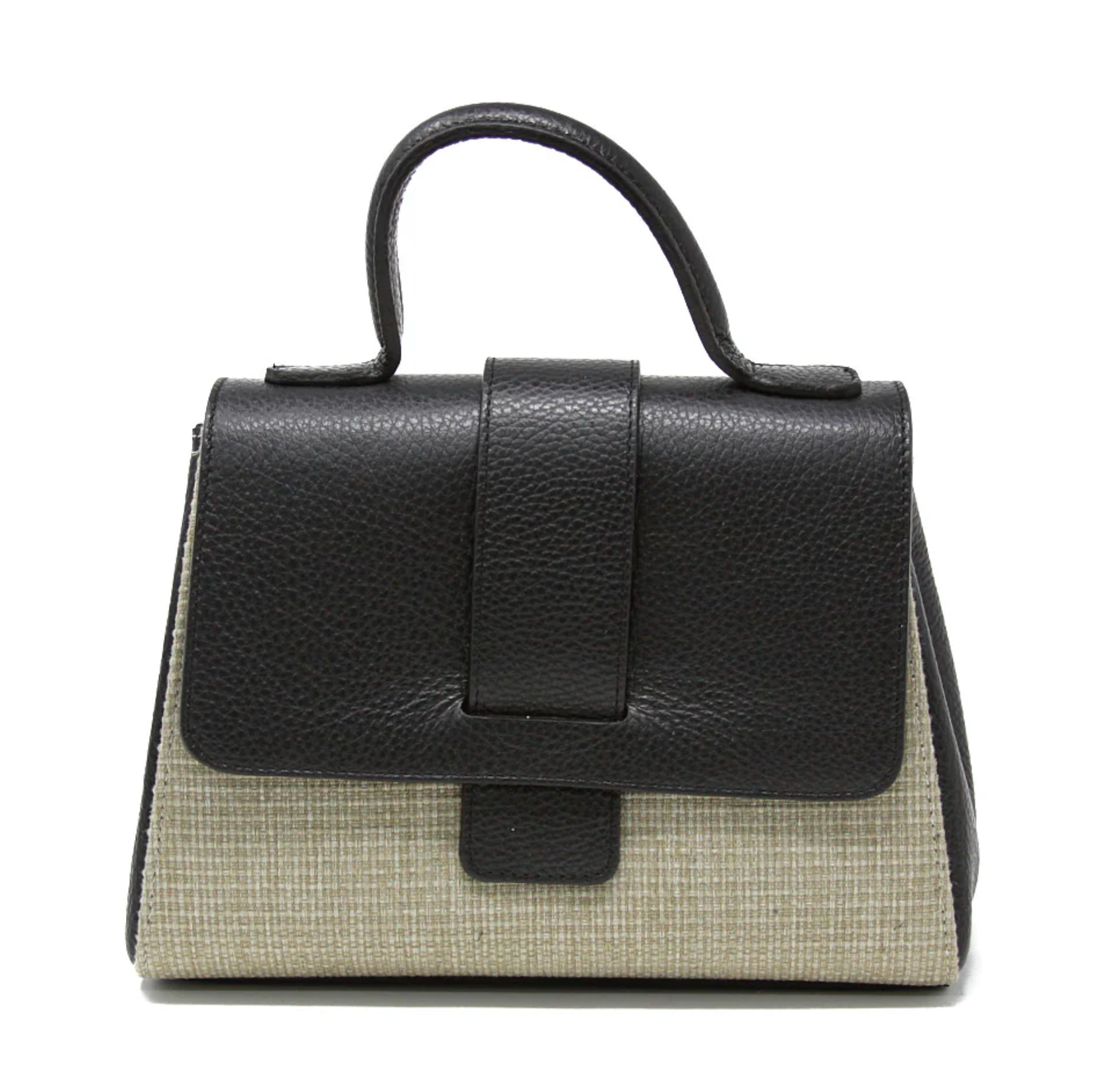 Genuine Italian leather and raffia top handle crossbody bag