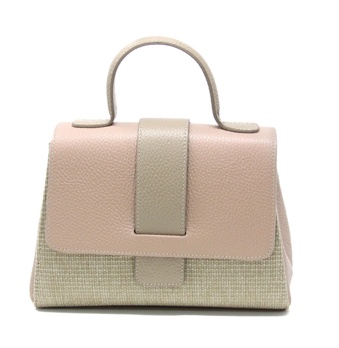 Genuine Italian leather and raffia top handle crossbody bag