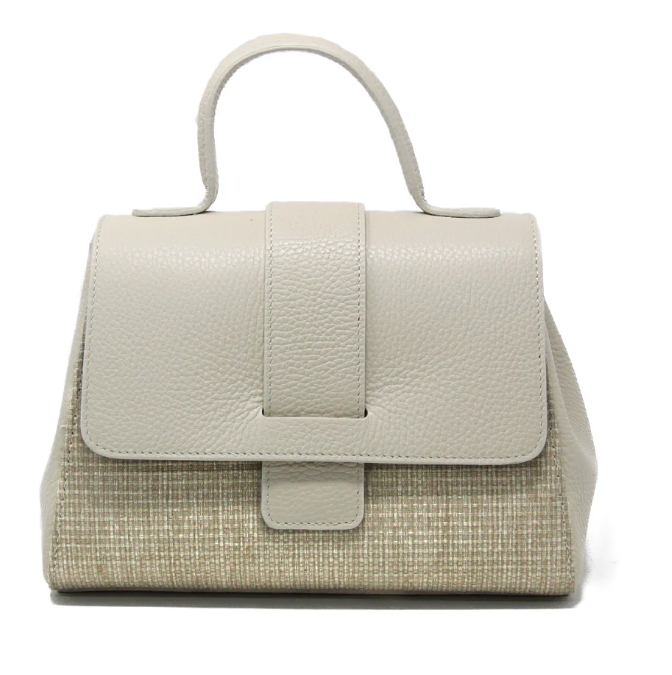 Genuine Italian leather and raffia top handle crossbody bag