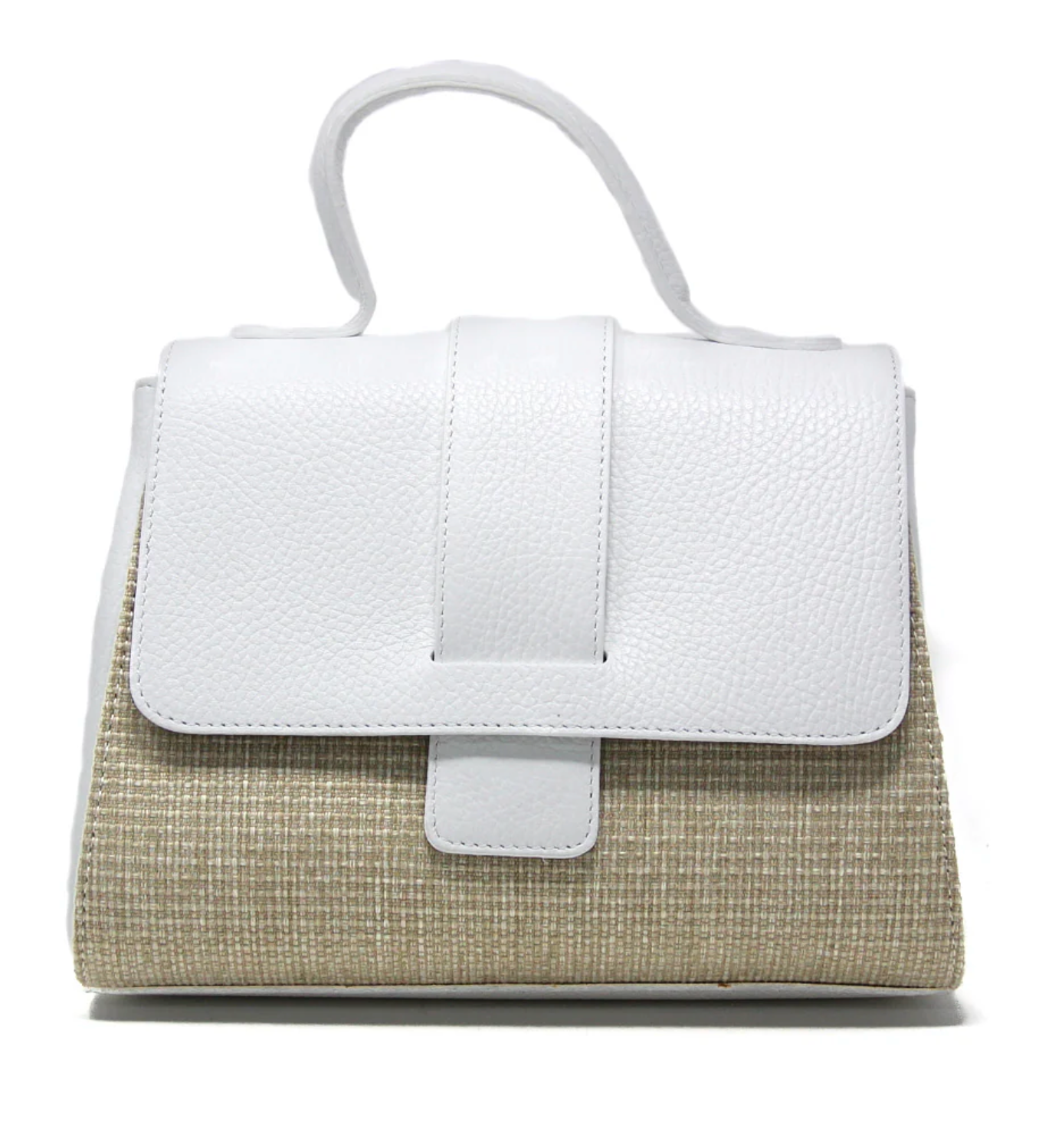 Genuine Italian leather and raffia top handle crossbody bag