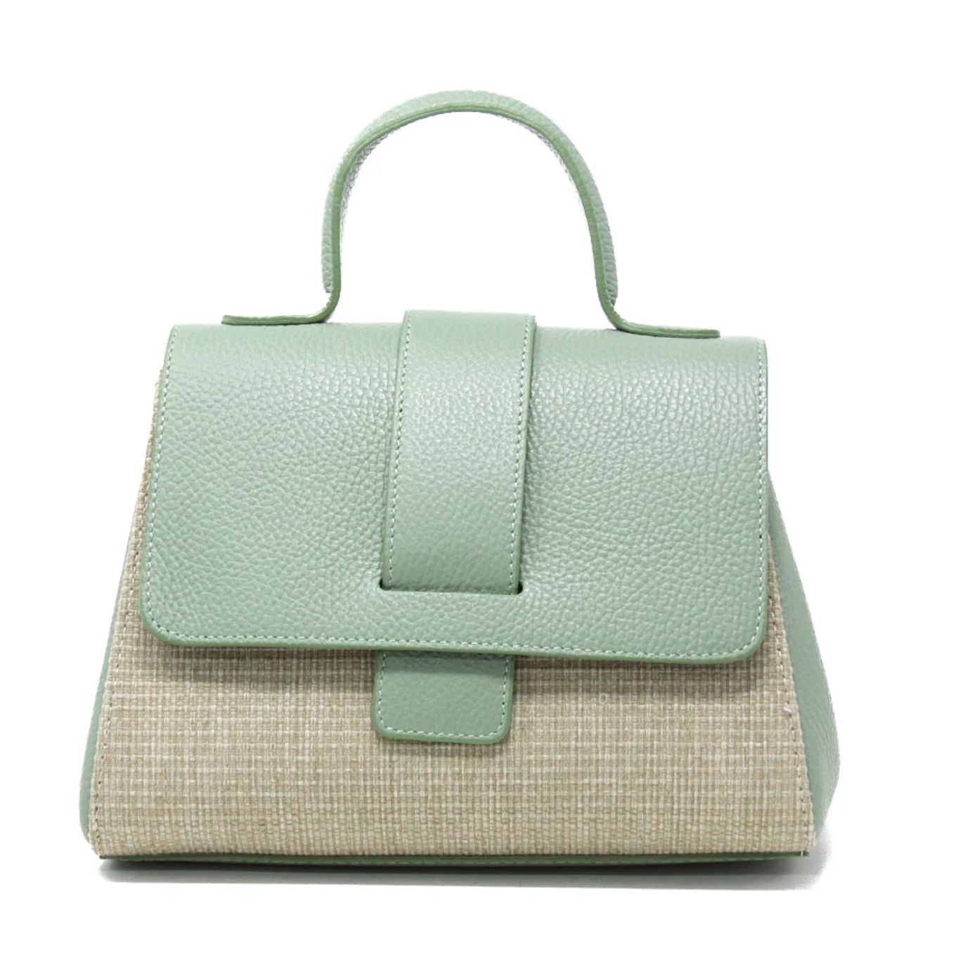 Genuine Italian leather and raffia top handle crossbody bag