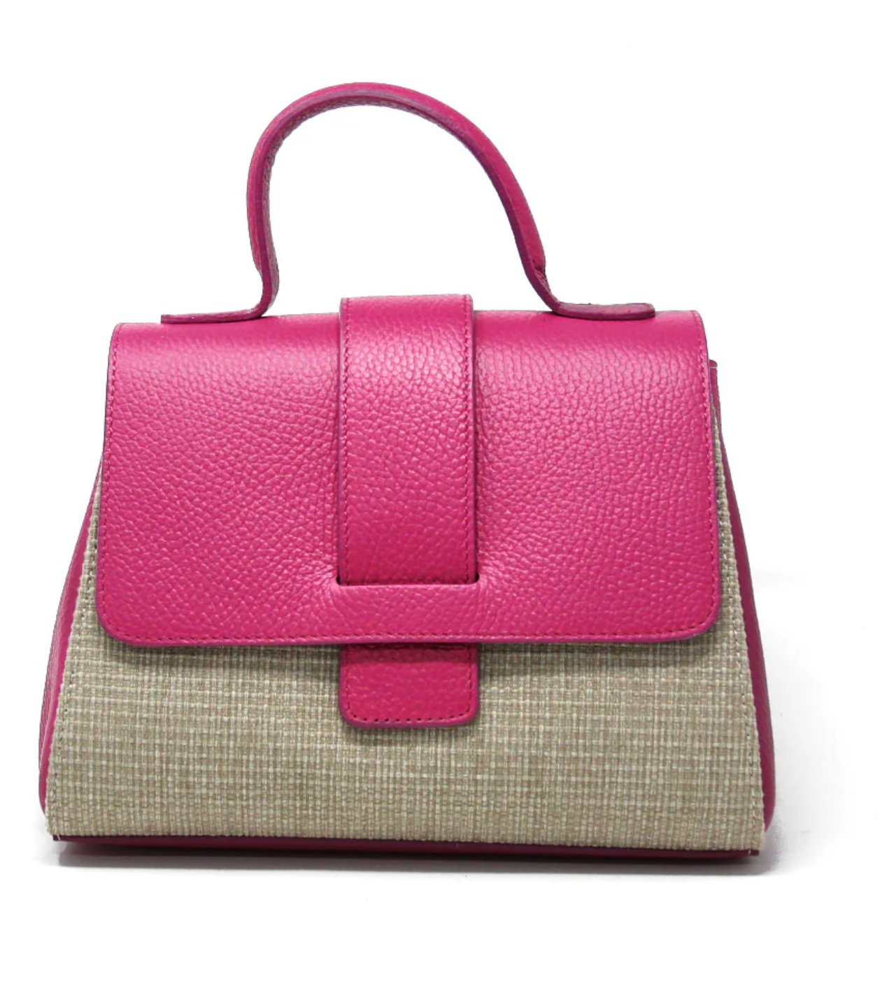 Genuine Italian leather and raffia top handle crossbody bag