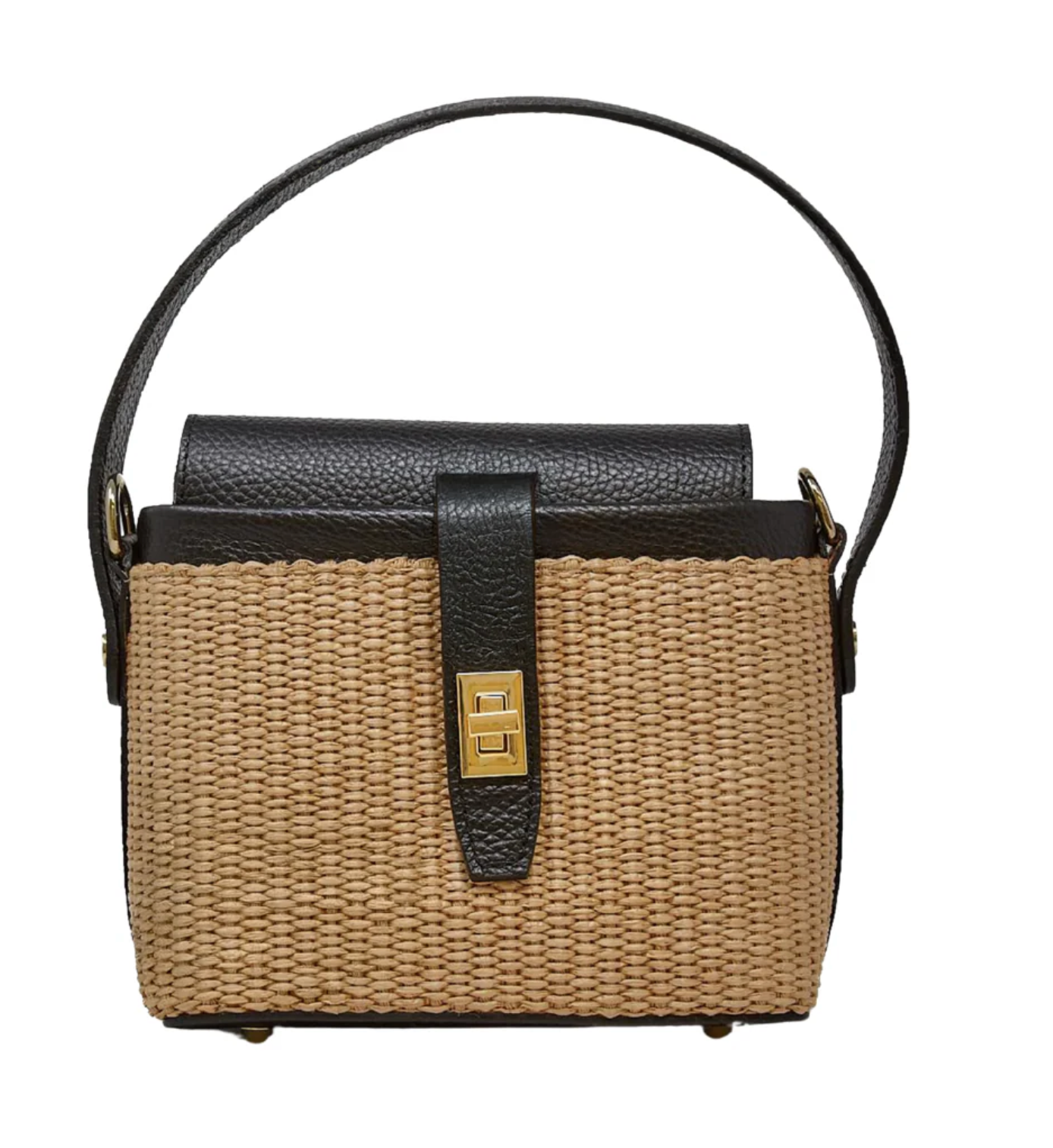 Genuine Italian Leather and Raffia Top Handle Bag