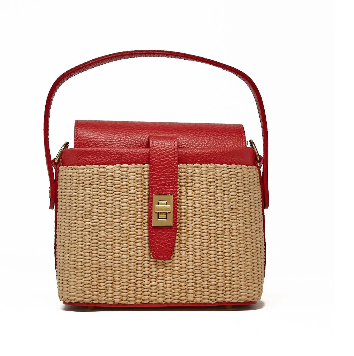 Genuine Italian Leather and Raffia Top Handle Bag