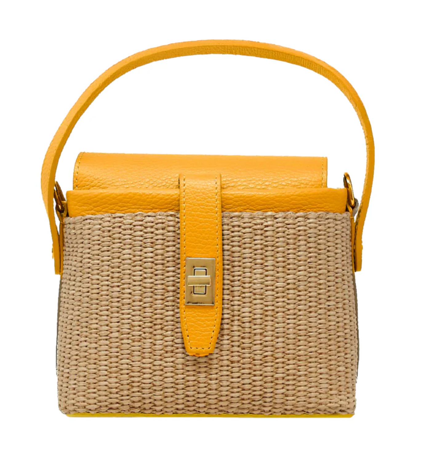 Genuine Italian Leather and Raffia Top Handle Bag